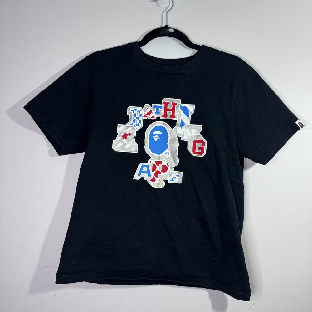 BAPE Bathing Ape Logo Graphic Tee Black Short Sleeve T Shirt M - Picture 2 of 9